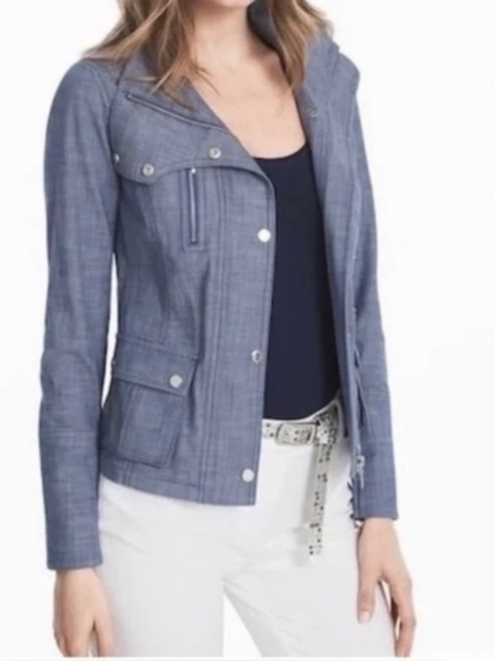 White House Black Market Denim Chambray Moto Jacket